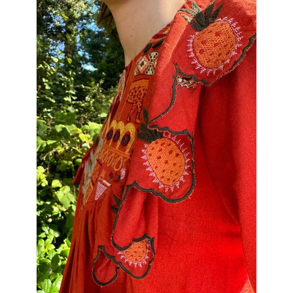 Farm Rio Linen Blend Blouse Detailed Embroidery Blusa Bordada NWT Sz Small $230 - Picture 8 of 16